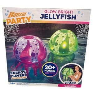 New Banzai Party Glow Bright Jellyfish Inflatable Pool Lights 30 Hours Plus